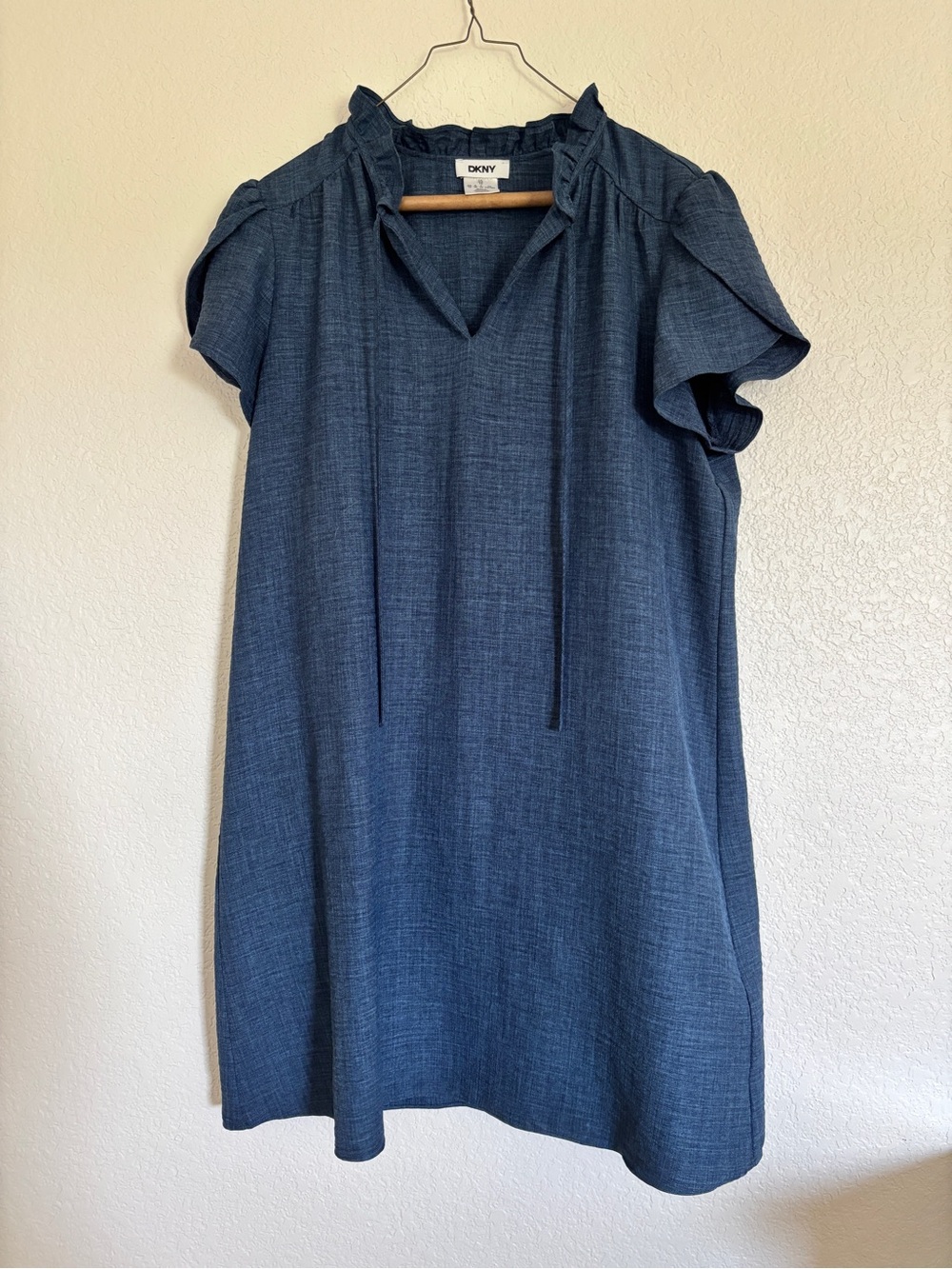 DKNY Blue Ruffle Neck Shift Dress Size 12